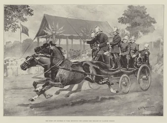 Książę i księżna Yorku przegląd londyńskiej straży pożarnej na Clapham Common